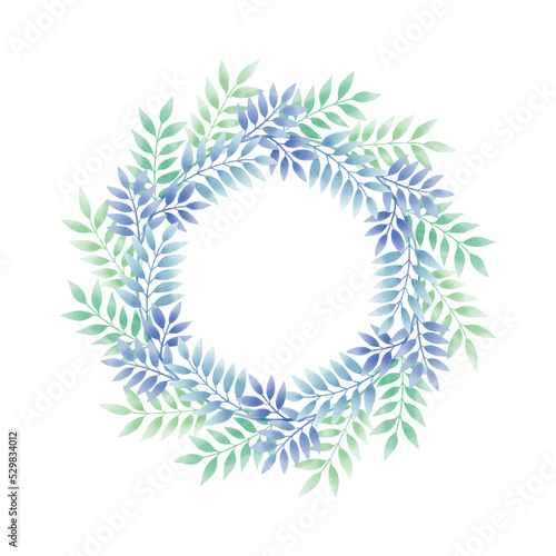 Circular frame of botanical illustration.