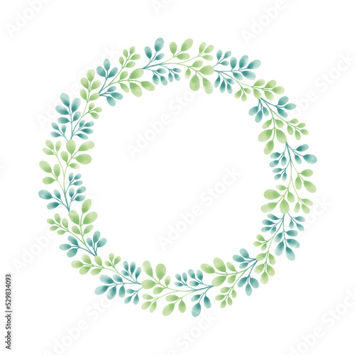 Circular frame of botanical illustration.