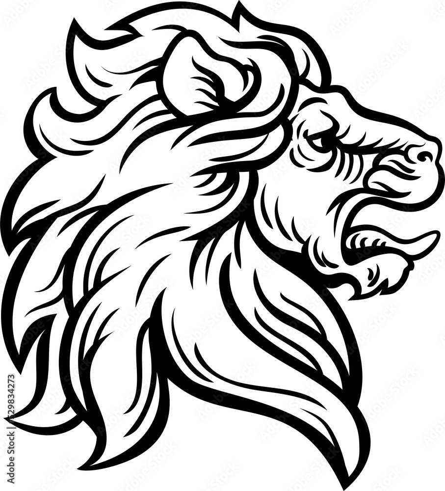 Fototapeta premium Woodcut Lion Head Profile Concept