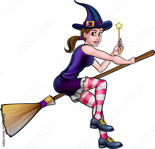 Cartoon Witch on Broomstick...