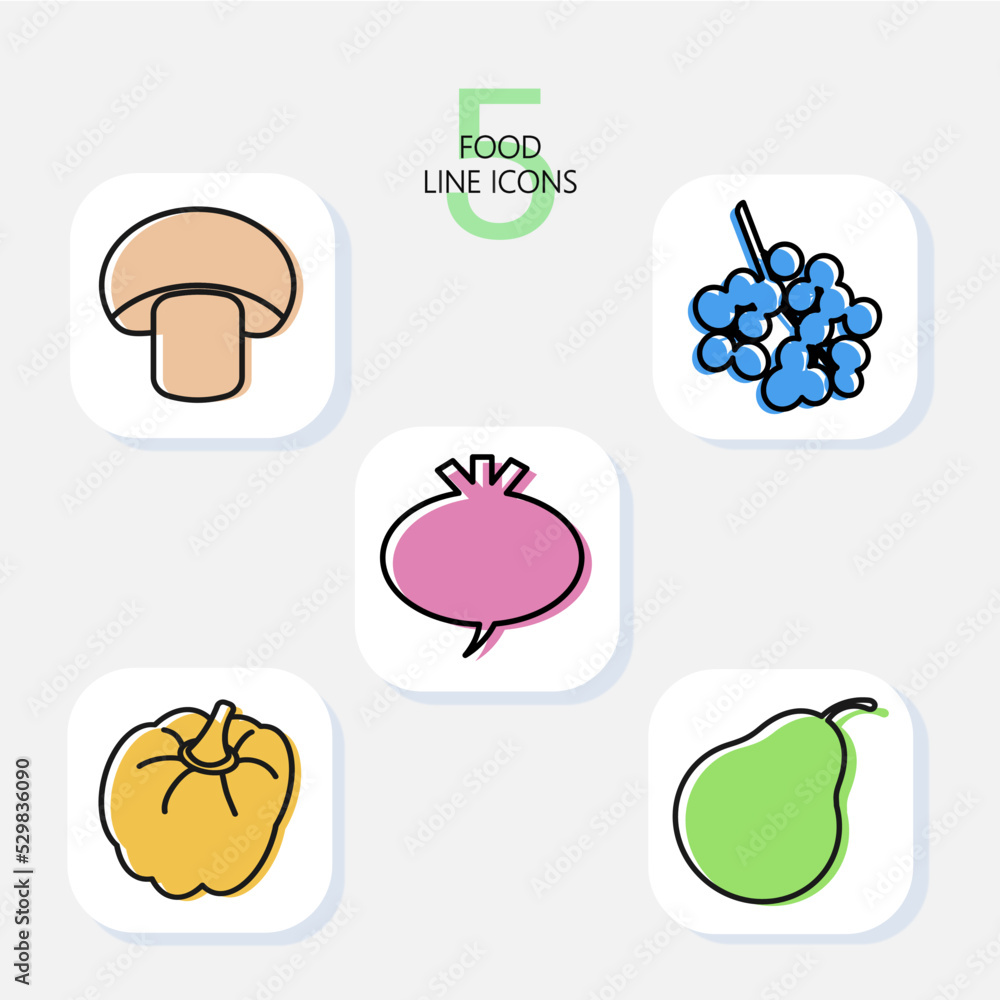 out line art style  2 healthy food icons fruits vegetables food vegetarianism, healthy eating, ecology