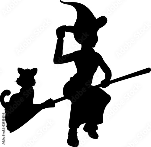 Silhouette witch and cat Ha...
