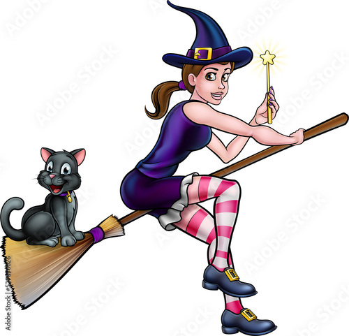 Witch and Cat on Broomstick...