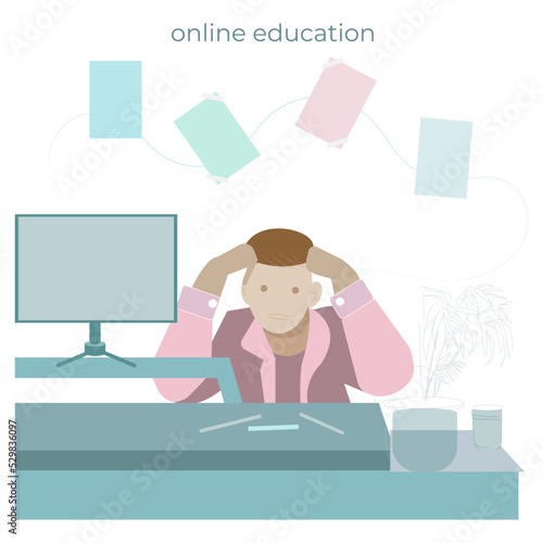 online education computer student thinks stickers schoolboy boy