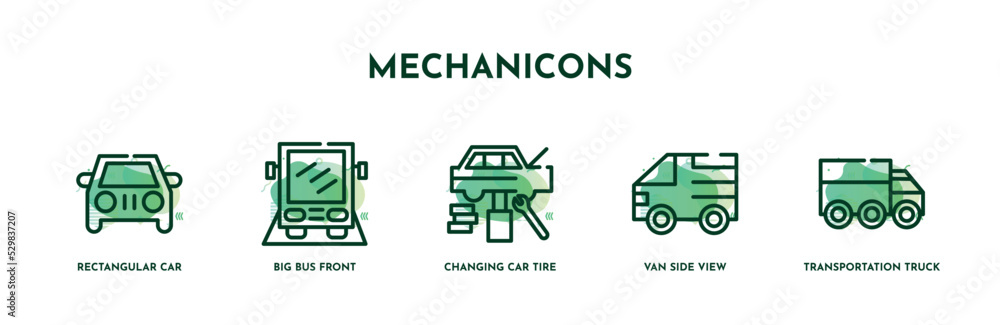 set of 5 thin line mechanicons icons. outline icons including ...