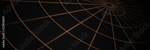 Abstract black background with gold lines. Elegant golden diagonal stripe graphic with circle lines. Modern horizontal banner design. Suit for cover, header, banner, poster, flyer. Vector illustration