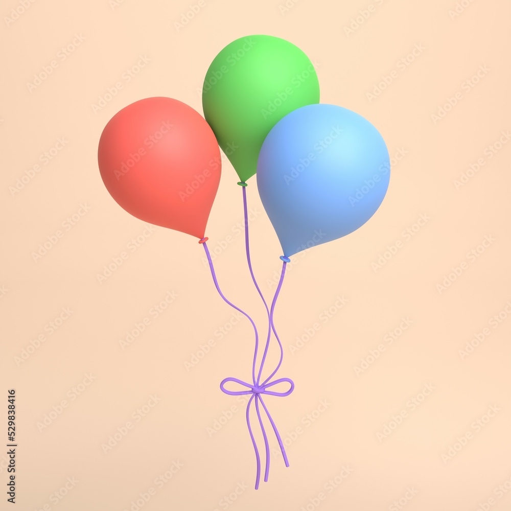 3d helium air balloon. Happy birthday, party concept. 3d rendering