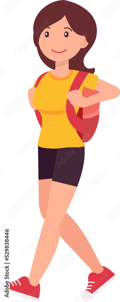 Cute cartoon people female woman character with backpack Cute cartoon people female woman character with backpack