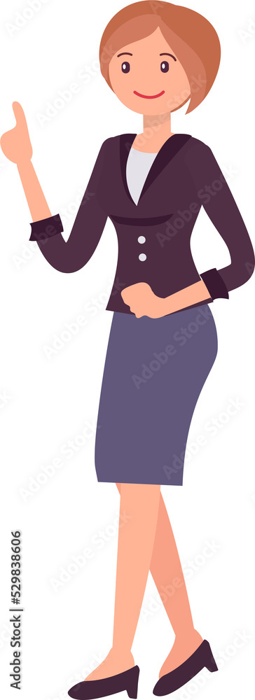 Cute cartoon people female woman character pointing at with right hand Cute cartoon people female woman character pointing at with right hand