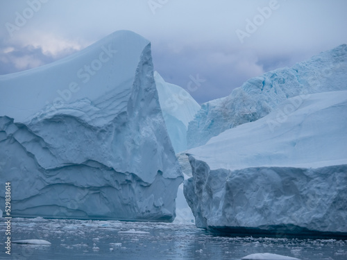 Awe-inspiring icy landscapes at the mouth of the Icefjord glacier  Sermeq Kujalleq   one of the fastest and most active glaciers in the world. Disko Bay  Ilulissat  Greenland