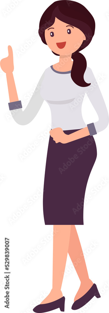 Cute cartoon people female woman character pointing at with right hand Cute cartoon people female woman character pointing at with right hand