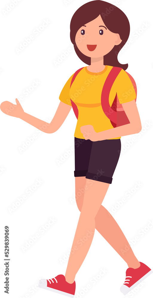 Cute cartoon people female woman character greeting with smile Cute cartoon people female woman character greeting with smile
