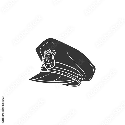 Police Cap Icon Silhouette Illustration. Hat Vector Graphic Pictogram Symbol Clip Art. Doodle Sketch Black Sign.