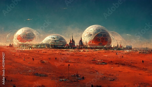 Fotografie, Tablou Futuristic Dome City on Mars after succesful space programs