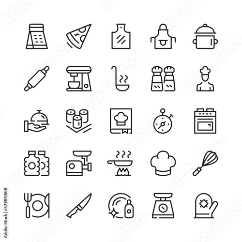 Cooking line icons. Outline symbols. Vector line icons set