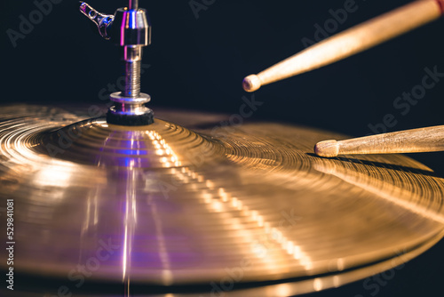 Photography Close up of a drum cymbal, part of a drum kit copy space.