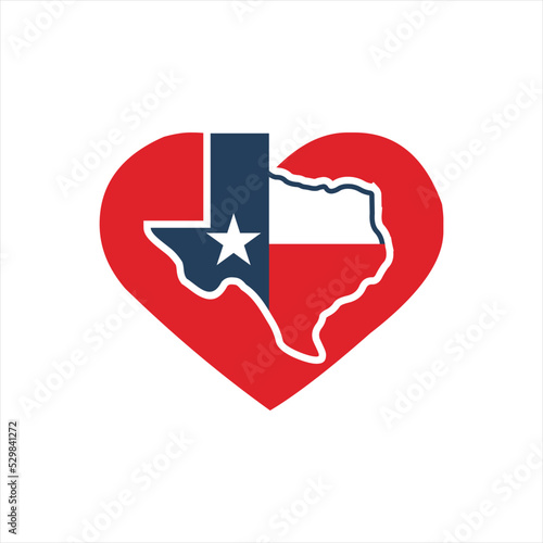 Texas flag with Heart symbol background.