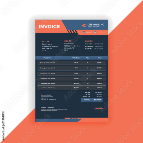 Business invoice Template - Clean Modern Corporate Invoice Design - Proforma invoice Vector  template - 05