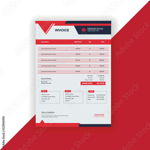 Business invoice Template - Clean Modern Corporate Invoice Design - Proforma invoice Vector  template - 08 photo