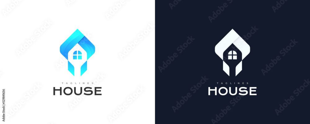 Blue Letter A Logo with House Shape for Real Estate, Construction or Architecture Industry Logo Blue Letter A Logo with House Shape for Real Estate, Construction or Architecture Industry Logo