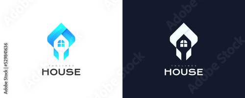 Blue Letter A Logo with House Shape for Real Estate, Construction or Architecture Industry Logo
