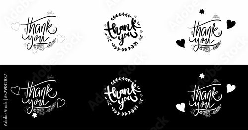 Set of thank you text design. Can be use for label, emblem,sticker, tag, card, etc. Vector icon illustration