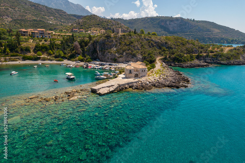 Aerial drone photo of the picturesque Kardamili village  in Messinian Mani, Peloponnese, Greece photo