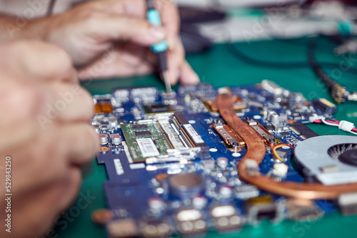 During repair of the motherboard, testing is carried out. Repair and maintenance of computers.