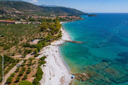 Aerial drone photo of Ritsa beach near Kardamili village in Messinian Mani, Peloponnese, Greeceardamili