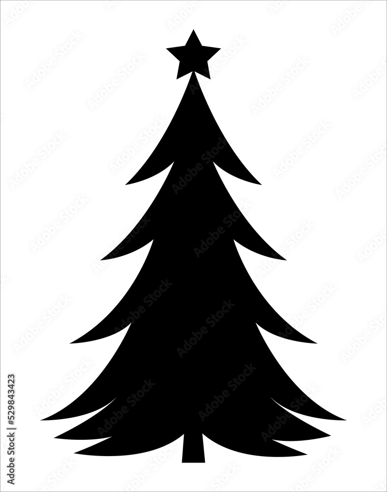 Obraz premium Christmas tree illustration. Black and white, monochrome Christmas tree decorative, stylized illustration. 