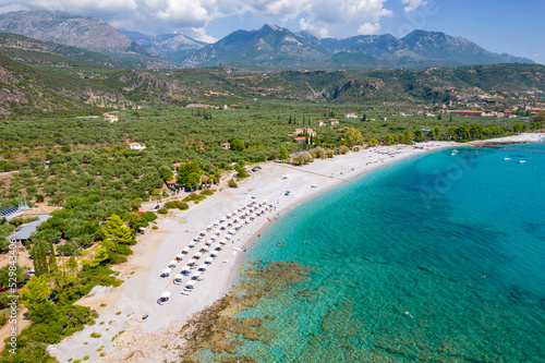 Aerial drone photo of Ritsa beach near Kardamili village  in Messinian Mani, Peloponnese, Greeceardamili © valantis minogiannis