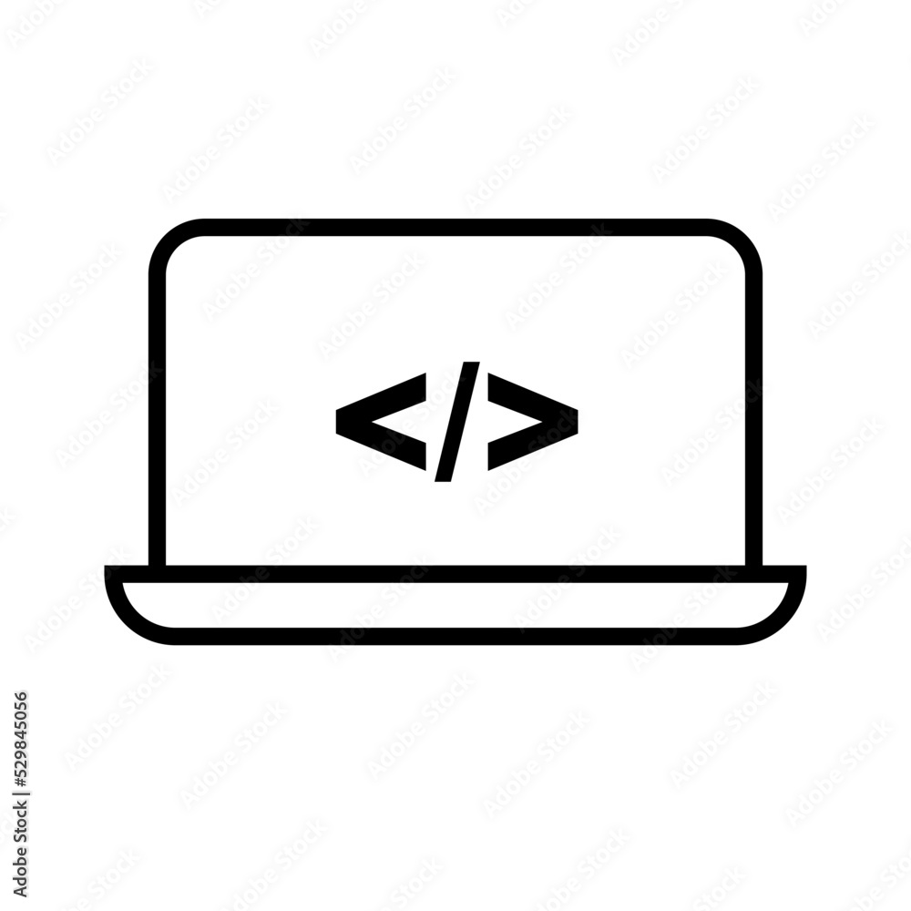 Laptop and coding mark. Programming computer. Vector. Laptop and coding mark. Programming computer. Vector.