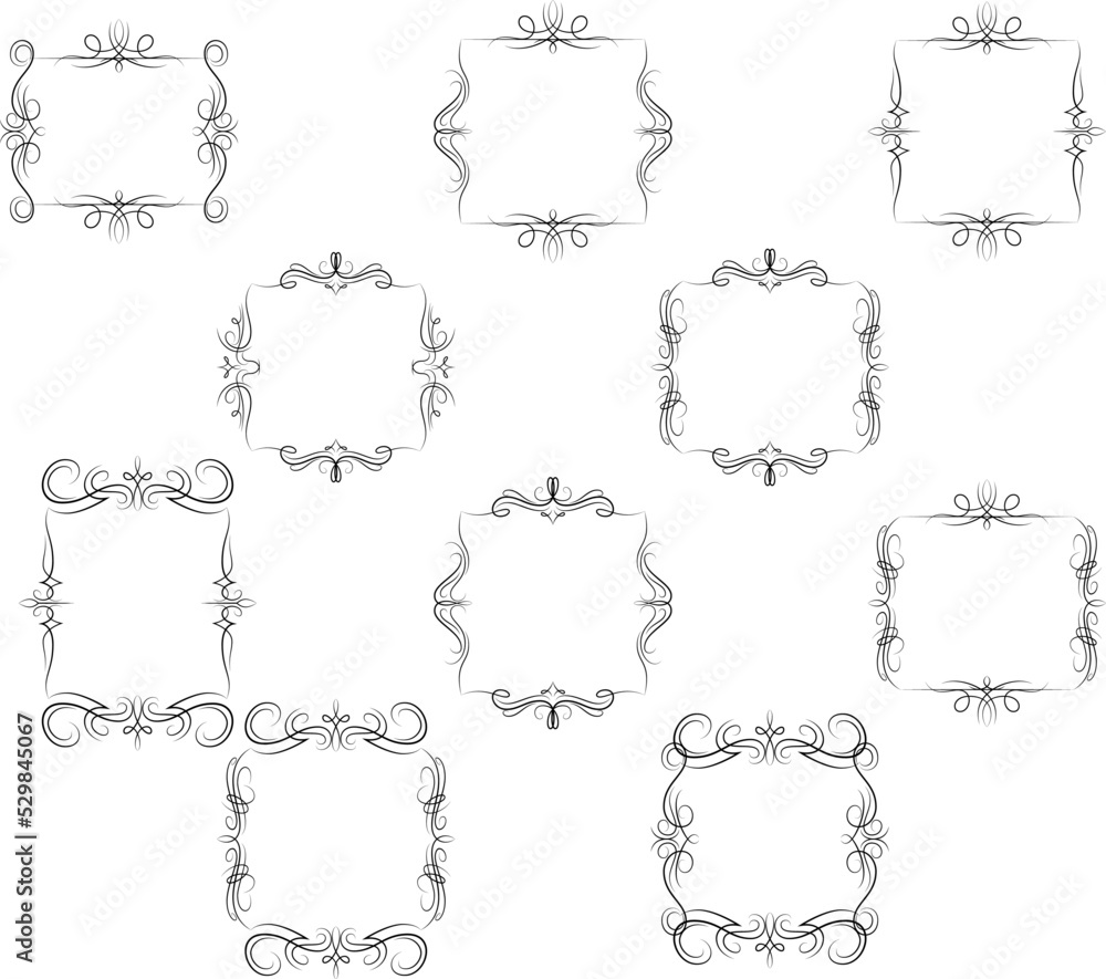 Frame border ornament. Calligraphic text divider, border, separator decor design. Antique vintage victorian elegant decoration element. Filigree frame ornament line. Hand drawn vector illustration Frame border ornament. Calligraphic text divider, border, separator decor design. Antique vintage victorian elegant decoration element. Filigree frame ornament line. Hand drawn vector illustration