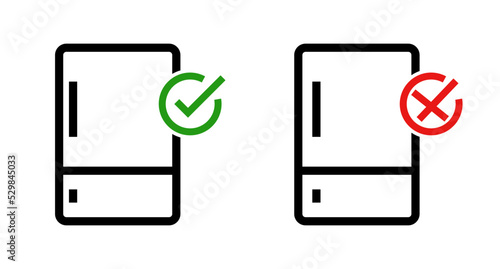 Refrigerator available icon and refrigerator unavailable icon set. Refrigerator failure. Vector.