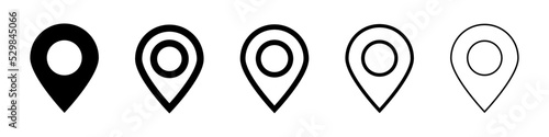 Map pin icon set. Map location. Marker of current location. Vector.