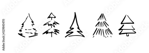 Christmas tree hand drawn line vector illustration, outline drawing isolated on white background, single line, clip art set design  photo