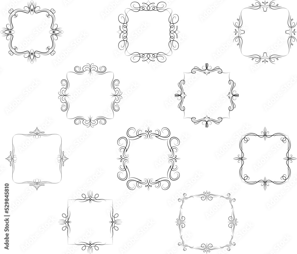 Frame border ornament. Calligraphic text divider, border, separator decor design. Antique vintage victorian elegant decoration element. Filigree frame ornament line. Hand drawn vector illustration Frame border ornament. Calligraphic text divider, border, separator decor design. Antique vintage victorian elegant decoration element. Filigree frame ornament line. Hand drawn vector illustration