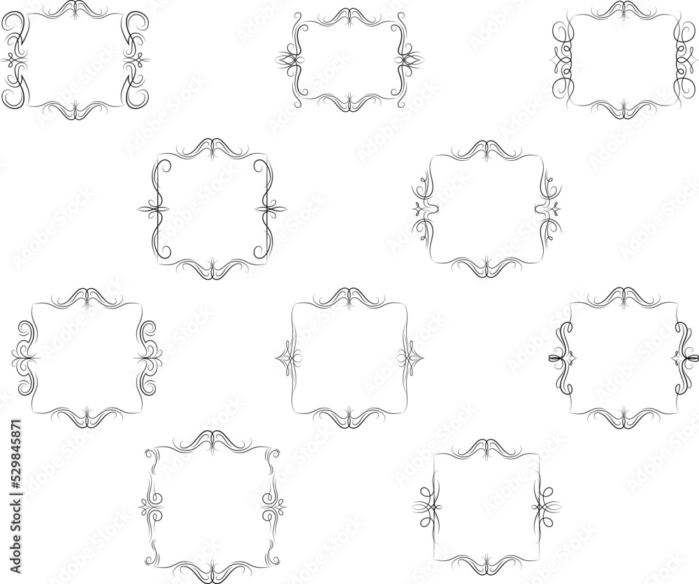 Frame border ornament. Calligraphic text divider, border, separator decor design. Antique vintage victorian elegant decoration element. Filigree frame ornament line. Hand drawn vector illustration