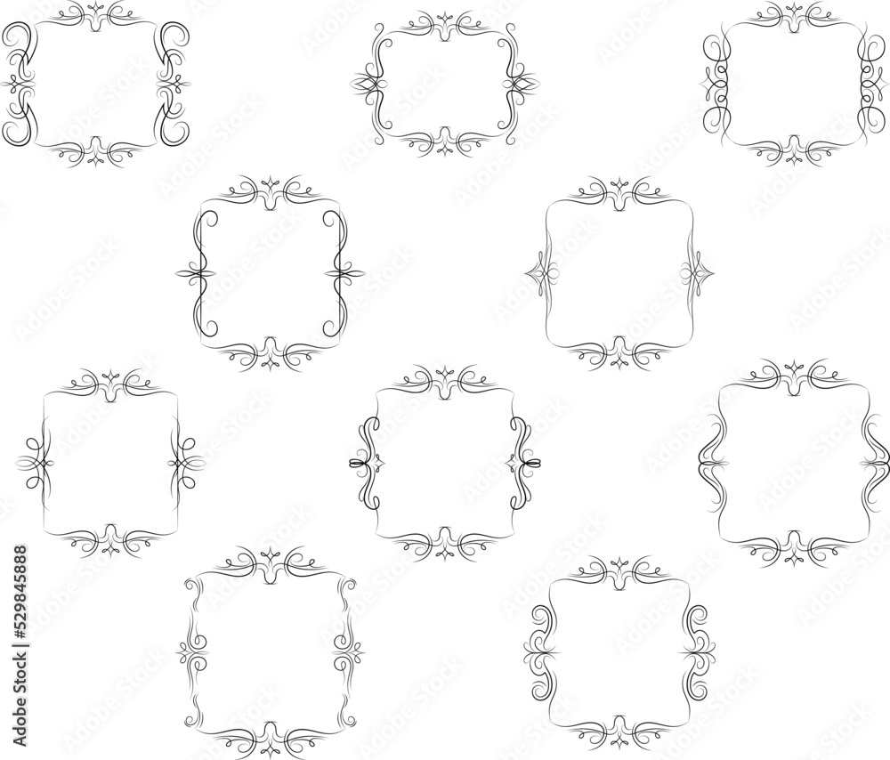 Frame border ornament. Calligraphic text divider, border, separator decor design. Antique vintage victorian elegant decoration element. Filigree frame ornament line. Hand drawn vector illustration Frame border ornament. Calligraphic text divider, border, separator decor design. Antique vintage victorian elegant decoration element. Filigree frame ornament line. Hand drawn vector illustration