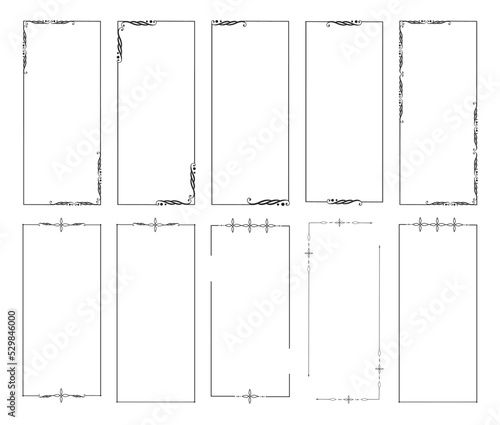 Frame border ornament. Calligraphic text divider, border, separator decor design. Antique vintage victorian elegant decoration element. Filigree frame ornament line. Hand drawn vector illustration