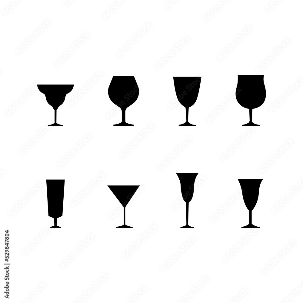 Collection of illustrations of glasses. Alcohol. Collection of illustrations of glasses. Alcohol.