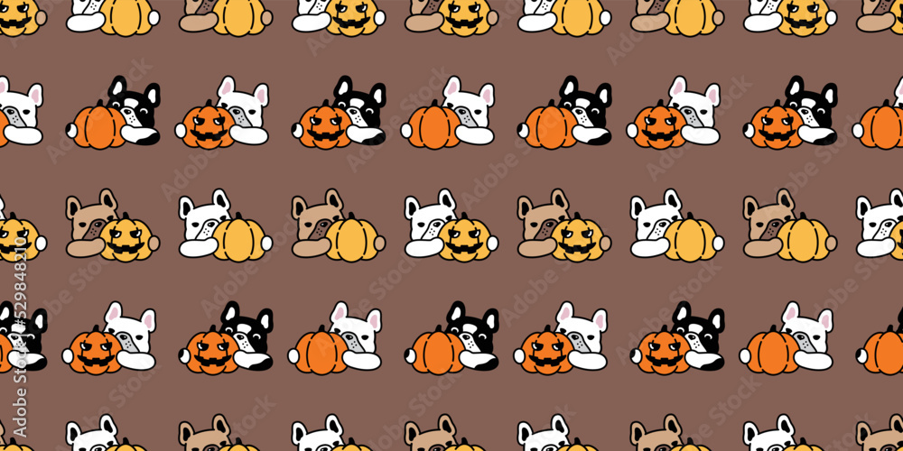 Obraz premium dog seamless pattern french bulldog pumpkin Halloween jack o lantern vector cartoon character puppy pet spooky tile background gift wrapping paper scarf isolated repeat wallpaper doodle illustration d