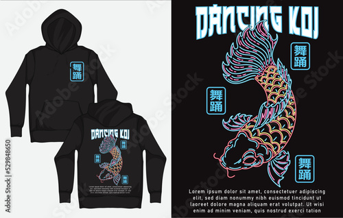 Hoodies with Japanese Streetwear Design, Koi, English Translation : Dancing