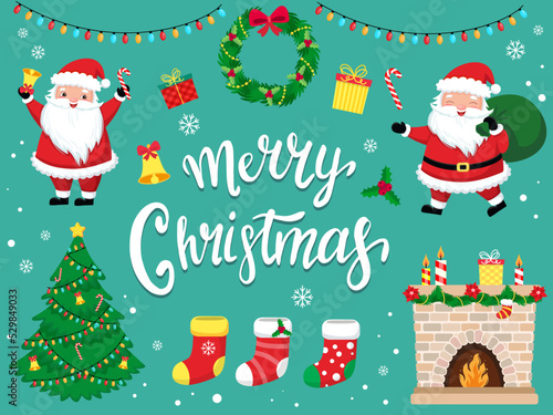 A large collection of characters and items for the new year and Christmas. vector illustration in cartoon style