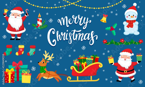 A large collection of characters and items for the new year and Christmas. vector illustration in cartoon style