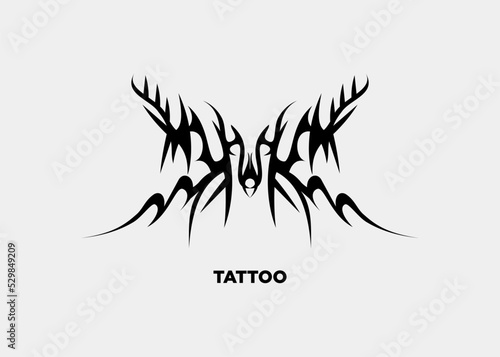 TRIBAL TATTO VECTOR ILLUSTRATION MONSTER DEVIL HORN MOTIF