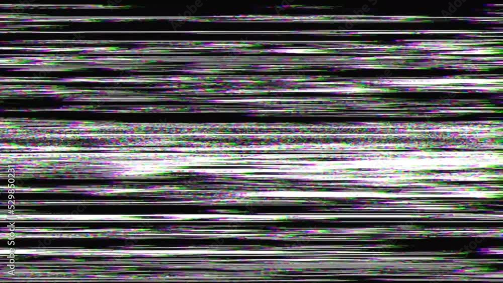 Broken screen animation video with lines and no signal with noise