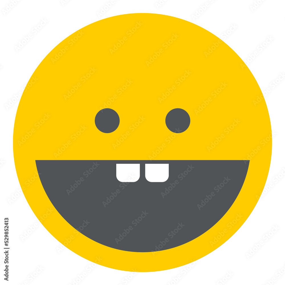 Happy face emoji. Wide open mouth in grinning expression