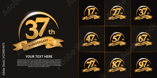set of anniversary with golden color, swoosh and ribbon can be use for celebration moment