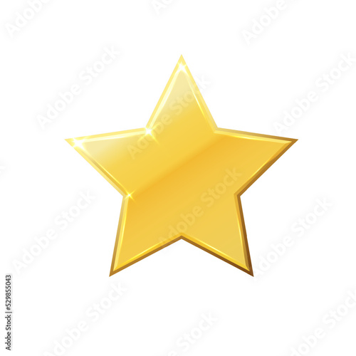 Gold shiny glitter glowing christmas star with shadow isolated on white background. Vector illustration.
